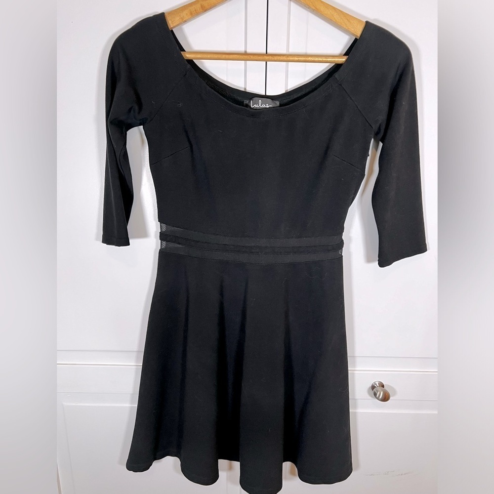 Lulus Dress Women's Medium Yes‎ to the Mesh Black Half Sleeve Skater Mini Dress